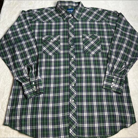 Wrangler green plaid Pearl Snap button down western shirt size 2XL - Picture 1 of 7